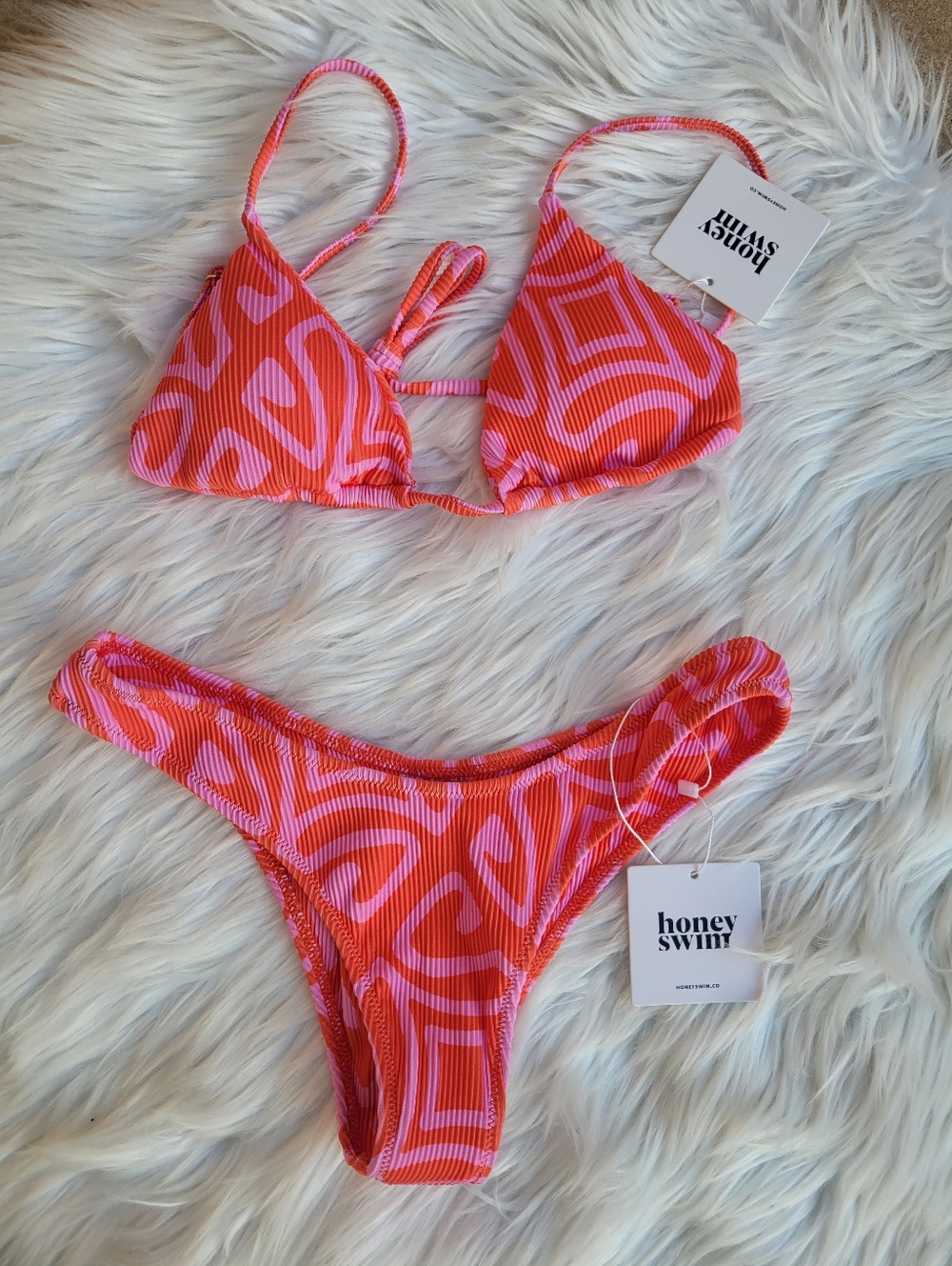 Honey Swim Pink & Coral Printed Triangle Bikini